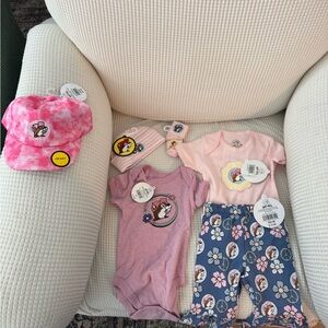 BUC-EES Pink and purple lot of infant clothes and accessories, matching all NWT!